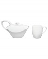 For the modern tea lover, Dansk presents a unique tea set in glossy white porcelain shaped like a modern sculpture. Like the rest of the Classic Fjord serveware and serving dishes collection, the tea set features great Scandinavian design, which emphasizes organic, fluid shapes that will always be fresh and modern.