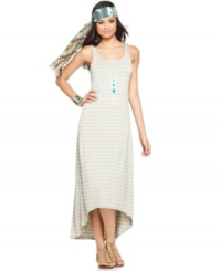 A back cutout adds eye-catching appeal to this Bar III striped maxi -- perfect for a simple yet stylish summer look!
