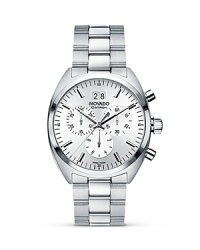 Men's heritage-inspired Datron™ bracelet chronograph in solid stainless steel with silver dial detailed by applied stick markers, three timing subdials and Big Date display. Men's heritage-inspired Datron™ bracelet chronograph in solid stainless steel with silver dial detailed by applied stick markers, three timing subdials and Big Date display.