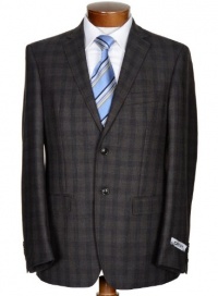 Donna Karan DKNY Mens Slim Fit Charcoal & Navy Plaid Wool Sport Coat 44R Euro 54 Jacket Sportcoat 2-Buttons Blazer