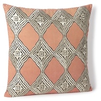 Punch up a neutral bedroom palette with this hand-printed and richly embroidered decorative pillow. Punch up a neutral bedroom palette with this hand-printed and richly embroidered decorative pillow.
