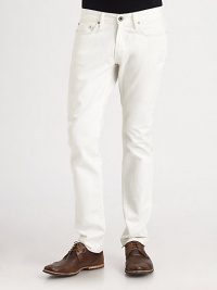 Classic silhouette, washed and treated to lend a soft hand and broken-in feel, in smooth, cotton.Five-pocket styleInseam, about 34CottonMachine washMade in USA Classic silhouette, washed and treated to lend a soft hand and broken-in feel, in smooth, cotton.Five-pocket styleInseam, about 34CottonMachine washMade in USA