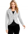 Layer your sleeveless looks with Charter Club's three-quarter-sleeve petite cardigan, accented by ruffles.