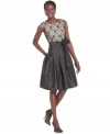 A pretty lace bodice meets a full taffeta skirt for this festive dress from Evan Picone.