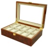 Watch Box for 10 Watches Burlwood Finish Window Extra Clearance Large Cushions Latch