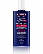 Energizing, lightweight daily sun shield specifically formulated for men. High level SPF broad-spectrum UVA/UVB protection guards men from daily damage and premature aging. Provides maximum protection from UVA rays which cause 90% of skin's aging. Caffeine and Vitamins C & E energize and invigorate tired and dull skin. Ultra-lightweight and non-sticky. Fragrance-Free. Oil-free. 1.7 oz.
