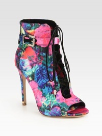 Channel street-chic vibes wearing this satin ankle boot freshened with a lush floral print and suede laces. Self-covered heel, 4½ (115mm)Satin upper with suede lacesAdjustable ankle strapLeather lining and solePadded insoleImported Channel street-chic vibes wearing this satin ankle boot freshened with a lush floral print and suede laces. Self-covered heel, 4½ (115mm)Satin upper with suede lacesAdjustable ankle strapLeather lining and solePadded insoleImported