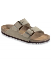 Don't mess with a tried and true classic. These comfortable slide men's sandals from Birkenstock effortlessly complement all the looks in your warm weather wardrobe. Don't mess with a tried and true classic. These comfortable slide men's sandals from Birkenstock effortlessly complement all the looks in your warm weather wardrobe.