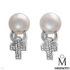 Mikimoto 18K White Gold Pearl and 0.35 CTW Color G-H VS1 Diamond Ladies Earrings. Length 24 mm. Total Item weight 12.5 g.