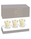 Celebrate the holiday season with a limited edition Annick Goutal votive candle set. Scent is a mixture of citrus fruits, Brazilian mandarin orange and majestic Siberian pine blended together to create an unforgettable scent. Set of 3. Burn time 8 hours each. 