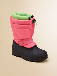 Slip on winter boots feature a durable, waterproof rubber foot and a solid channel-quilted nylon shaft with a removable, warm winter fleece sock.Slip-on with elastic cordNylon upperFleece liningRubber solePadded insoleImported Slip on winter boots feature a durable, waterproof rubber foot and a solid channel-quilted nylon shaft with a removable, warm winter fleece sock.Slip-on with elastic cordNylon upperFleece liningRubber solePadded insoleImported