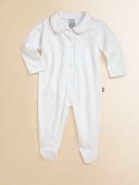 Rendered in plush pima cotton, this adorable coverall is includes a snap-front closure and a sweet Peter Pan collar with colorful satin trim.Peter Pan collarLong sleevesSnap frontPima cottonMachine washImported Please note: Number of snaps may vary depending on size ordered. Rendered in plush pima cotton, this adorable coverall is includes a snap-front closure and a sweet Peter Pan collar with colorful satin trim.Peter Pan collarLong sleevesSnap frontPima cottonMachine washImported Please note: Number of snaps may vary depending on size ordered.