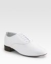 Classic leather oxford styling with a sleek, feminine silhouette. Stacked heel, about ¾ (20mm) Lace-up front Fine-grained leather Leather sole Made in FranceOUR FIT MODEL RECOMMENDS ordering true size.. 