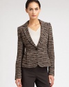 Elongated lapels and subtle pleats shape this chic animal-patterned jacket.Notched lapelsLong sleevesButton closureWelt pockets with pleatsBack ventFully linedAbout 21 from shoulder to hem73% wool/17% polyamide/10% silkDry cleanMade in Italy of imported fabricModel shown is 5'11 (180cm) wearing US size 4. 