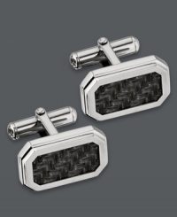 Effortlessly sophisticated. These swivel-back cuff links make for a stylish overall look. Crafted in stainless steel with a chic, carbon fiber inlay. Approximate length: 3/4 inch. Approximate width: 1/2 inch. Effortlessly sophisticated. These swivel-back cuff links make for a stylish overall look. Crafted in stainless steel with a chic, carbon fiber inlay. Approximate length: 3/4 inch. Approximate width: 1/2 inch.