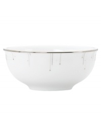 Bone china with platinum edges drips glittering icicles on slick, snowy white from Lenox Lifestyle dinnerware. The dishes, like this Platinum Ice all-purpose bowl, are a recipe for cool in modern decor, delivering unique, unforgettable style to quiet meals and casual get-togethers. (Clearance) Bone china with platinum edges drips glittering icicles on slick, snowy white from Lenox Lifestyle dinnerware. The dishes, like this Platinum Ice all-purpose bowl, are a recipe for cool in modern decor, delivering unique, unforgettable style to quiet meals and casual get-togethers. (Clearance)