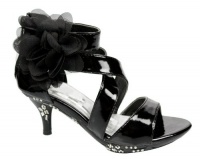 Girls' Strappy High Heel Dress Sandals w/ Flower Black , 4 Girls' Strappy High Heel Dress Sandals w/ Flower Black , 4