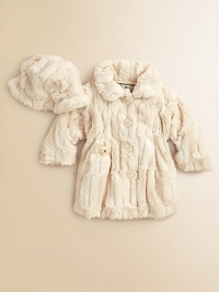 Cover your little one with this plush faux fur design, featuring matching hat for added warmth.Pointed collarButton closureDual seam pocketsFully linedPolyesterMachine washImported Cover your little one with this plush faux fur design, featuring matching hat for added warmth.Pointed collarButton closureDual seam pocketsFully linedPolyesterMachine washImported