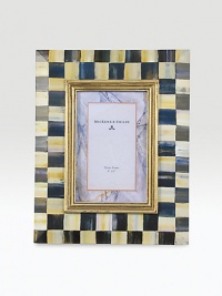 An elegant way to display a treasured photo, this hand-painted wood frame combines bold checks with hints of jewel-tone color and gilt inner molding.Hand-painted wood Glass Accommodates a 4 X 6 photograph Overall, 9 X 11 Cloth-covered easel and back Imported An elegant way to display a treasured photo, this hand-painted wood frame combines bold checks with hints of jewel-tone color and gilt inner molding.Hand-painted wood Glass Accommodates a 4 X 6 photograph Overall, 9 X 11 Cloth-covered easel and back Imported
