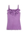 THE LOOKShoulder strapsTiny pleated ruffles adorn the necklineTiered ruffle bibTHE MATERIAL95% rayon/5% spandexCARE & ORIGINMachine washMade in USA