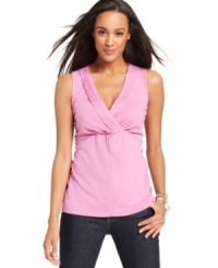 A chic surplice neckline and empire waist lend a flattering, feminine shape to Charter Club's versatile tank top. Dress it up with a skirt or keep it casual with jeans. A chic surplice neckline and empire waist lend a flattering, feminine shape to Charter Club's versatile tank top. Dress it up with a skirt or keep it casual with jeans.