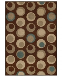 Design shouldn't be uptight--lighten up with the playful graphic feel of the Monterey rug. Mod moon shapes seem to float in space across the chocolate field, tailored to give your home a pleasing contemporary punch. Design shouldn't be uptight--lighten up with the playful graphic feel of the Monterey rug. Mod moon shapes seem to float in space across the chocolate field, tailored to give your home a pleasing contemporary punch.