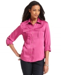 Charter Club's satin blouse adds a sophisticated touch to everything in your wardrobe, from slim skirts to basic trousers! Charter Club's satin blouse adds a sophisticated touch to everything in your wardrobe, from slim skirts to basic trousers!