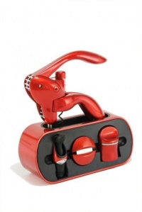Houdini By Metrokane Lever Style Corkscrew Wine Tool Stand, Metallic Red Houdini By Metrokane Lever Style Corkscrew Wine Tool Stand, Metallic Red
