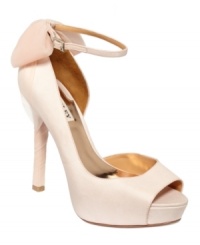 The secret's in the heel. The heel of the Zakia platform sandals are wrapped in mesh and matte silk and topped with a soft bow, creating a look that's delicate and feminine. The secret's in the heel. The heel of the Zakia platform sandals are wrapped in mesh and matte silk and topped with a soft bow, creating a look that's delicate and feminine.