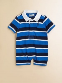 Ralph Lauren Layette Boy's Striped Rugby Shortall (3 Month, Sky Blue) Ralph Lauren Layette Boy's Striped Rugby Shortall (3 Month, Sky Blue)