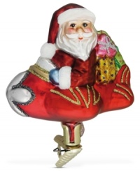 The bearer of gifts! Carrying bags of presents, this Santa Claus ornament brings out the kid in everyone. Mouth-blown and hand-painted with signature Inge-Glas craftsmanship. The bearer of gifts! Carrying bags of presents, this Santa Claus ornament brings out the kid in everyone. Mouth-blown and hand-painted with signature Inge-Glas craftsmanship.
