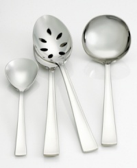 Clean lines, a pristine design and standing knife with a concave handle make the Flat Iron 4-piece hostess set perfect for any occasion. Set includes: Sugar spoon, tablespoon, pierced tablespoon, and gravy ladle. Clean lines, a pristine design and standing knife with a concave handle make the Flat Iron 4-piece hostess set perfect for any occasion. Set includes: Sugar spoon, tablespoon, pierced tablespoon, and gravy ladle.