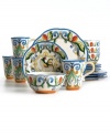 Old-world country style meets modern craftsmanship in the Ricamo dinnerware set from Fitz & Floyd. Each stoneware piece is carefully embossed and hand painted with bright blooms or crowing roosters that bring new life to casual tables.