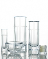 kate spade encourages you to read between the lines with the Madison Square cylinder bud vase. The deep cut, frosted geometric lines on clear crystal makes this collection a perfect companion to your Madison Square dinnerware. Shown left. kate spade encourages you to read between the lines with the Madison Square cylinder bud vase. The deep cut, frosted geometric lines on clear crystal makes this collection a perfect companion to your Madison Square dinnerware. Shown left.