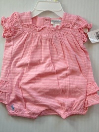 Ralph Lauren Polo Pony Baby Pink and White Stripe Bubble Ruffle Shortalls Shorts, Size 3 Months Ralph Lauren Polo Pony Baby Pink and White Stripe Bubble Ruffle Shortalls Shorts, Size 3 Months