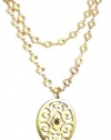 Catherine Popesco 14K Gold Plated Double Layer Decorative Necklace With Swarovski Crystal Filigree Medallion Pendant