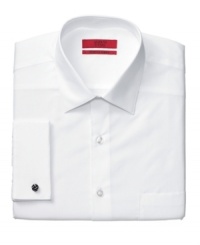 A versatile player in your weekday rotation, this fitted dress shirt from Alfani RED boasts a classic spread collar and French cuffs. A versatile player in your weekday rotation, this fitted dress shirt from Alfani RED boasts a classic spread collar and French cuffs.