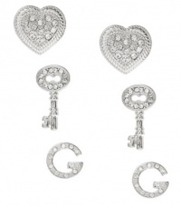 G by GUESS Key & Pave Heart Stud Set, SILVER G by GUESS Key & Pave Heart Stud Set, SILVER