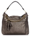 Add some metallic mojo to your purse portfolio with this slouchy-chic design from Steve Madden. Outfitted with chain-link detailing and tassel accents, it boasts a pocket-lined interior for your everyday must-haves.