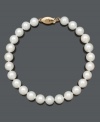 A simple strand of pearls adds instant sophistication to any ensemble. Bracelet features AA Akoya cultured pearls (7-7-1/2 mm) with a 14k gold clasp. Approximate length: 8 inches.