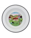 Villagers tend to land and laundry on this quaint Design Naif rim cereal bowl, featuring premium Villeroy & Boch porcelain.