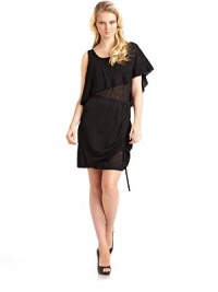 THE LOOKScoop neckline Pullover style Asymmetrical shoulders: one sleeveless and one short sleeve Attached asymmetrical draped capelet with drawstring tie on right Elastic waist Ruched drawstring on left hem Fully linedTHE FITAbout 39 ½ from shoulder to hemTHE MATERIAL65% merino wool/35% viscoseCARE & ORIGINDry clean Imported THE LOOKScoop neckline Pullover style Asymmetrical shoulders: one sleeveless and one short sleeve Attached asymmetrical draped capelet with drawstring tie on right Elastic waist Ruched drawstring on left hem Fully linedTHE FITAbout 39 ½ from shoulder to hemTHE MATERIAL65% merino wool/35% viscoseCARE & ORIGINDry clean Imported
