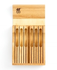 No more countertop cutlery clutter! This hardwood storage tray from Henckels safely stores up to 12 knives in a kitchen drawer, ensuring blades both big and small are always within easy reach. Limited lifetime warranty. No more countertop cutlery clutter! This hardwood storage tray from Henckels safely stores up to 12 knives in a kitchen drawer, ensuring blades both big and small are always within easy reach. Limited lifetime warranty.