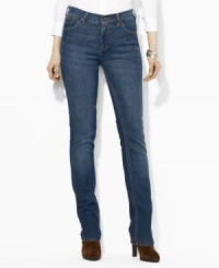 Lauren Jeans Co.'s essential jeans features a slim, straight leg and a hint of stretch for a versatile, modern look. Lauren Jeans Co.'s essential jeans features a slim, straight leg and a hint of stretch for a versatile, modern look.