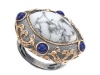 Carlo Viani® 14K Rose Gold Plated Howlite Ring with Lapis Gemstones