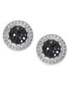Circular chic. Black (1/4 ct. t.w.) and white (1/4 ct. t.w.) diamonds come together quite nicely in this pair of sterling silver stud earrings. Approximate length: 3/8 inch.