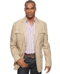 In a casual linen, this Sean John blazer is a breezy update to your weekend wardrobe. In a casual linen, this Sean John blazer is a breezy update to your weekend wardrobe.
