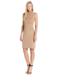 Calvin Klein's mock-neck sheath is precision-cut and adorned with shiny gold buttons at the shoulder. (Clearance) Calvin Klein's mock-neck sheath is precision-cut and adorned with shiny gold buttons at the shoulder. (Clearance)