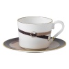 Wedgwood pays tribute to the traditional English equestrian lifestyle with this fine teacup and saucer inspired by the work of 18th-century horse painter George Stubbs. Burnished gold silhouettes, classic stirrup stripes and rich shades of tan and brown evoke the stylish essence of horse riding.