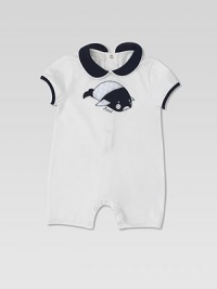 An embroidered whale patch with GG print adds a splash of color to this cozy one-piece for baby.Peter Pan collar with silk pipingShort sleevesBack snapsBottom snaps92% cotton/8% elastaneHand washMade in Italy Please note: Number of snaps may vary depending on size ordered. An embroidered whale patch with GG print adds a splash of color to this cozy one-piece for baby.Peter Pan collar with silk pipingShort sleevesBack snapsBottom snaps92% cotton/8% elastaneHand washMade in Italy Please note: Number of snaps may vary depending on size ordered.